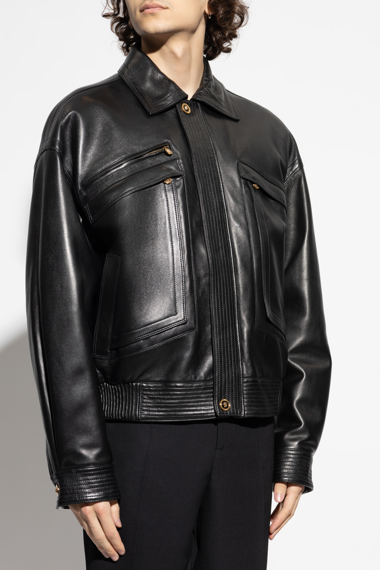 Black Leather jacket Versace - Vitkac AS